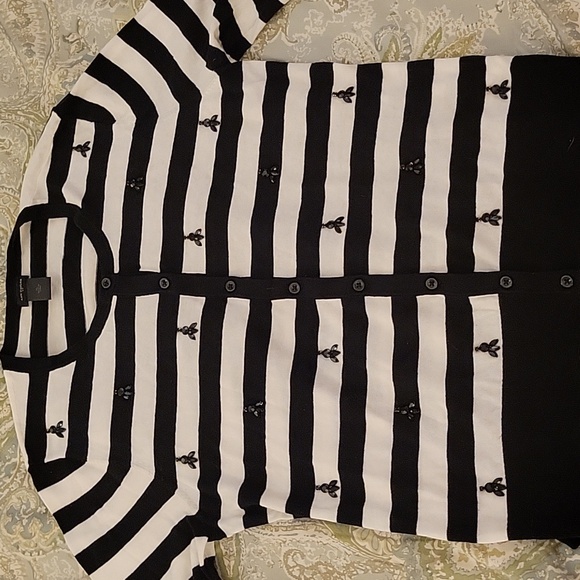 ANN TAYLOR EMBELLISHED STRIPED CARDIGAN SWEATER - Picture 4 of 8